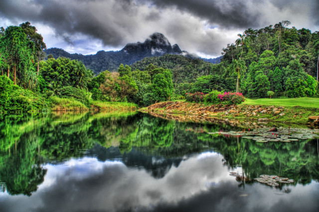 Lake trees mountain clouds foreground #2 free wallpaper for desktop - medium preview image