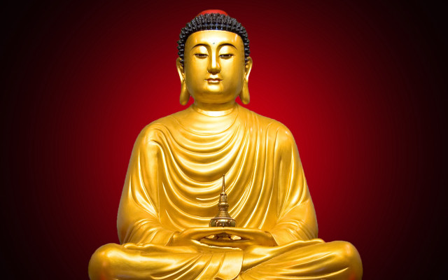 Golden buddha statue meditation red free wallpaper for desktop - medium preview image