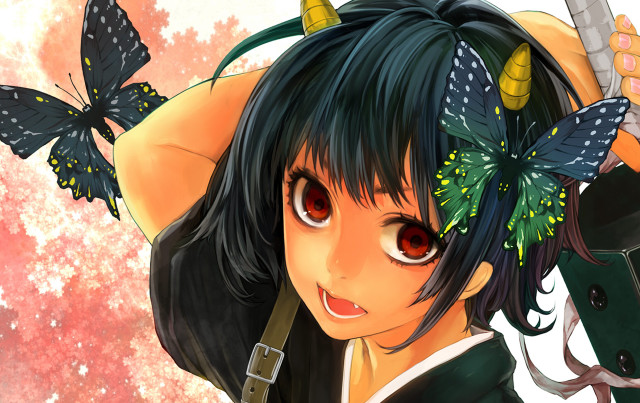 Girl horns gun butterfly wings free wallpaper for desktop - medium preview image