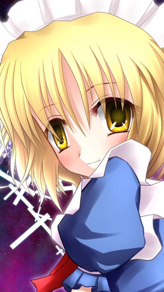 Anime girl yellow eyes blue free wallpaper for mobile - medium preview image