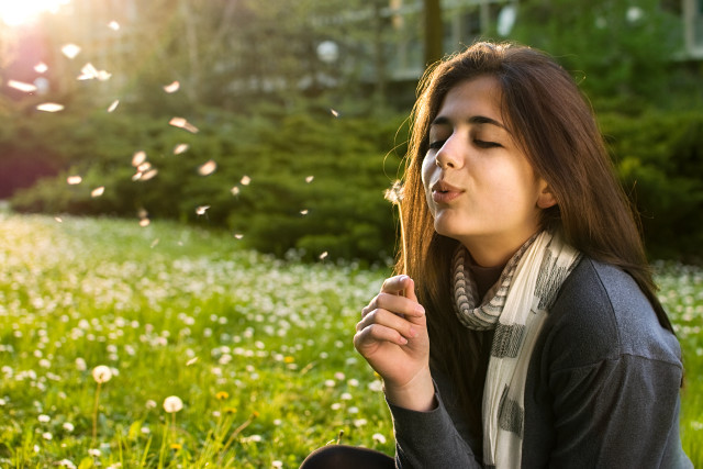 Woman dandelion blowing outdoors cherry free wallpaper for desktop - medium preview image