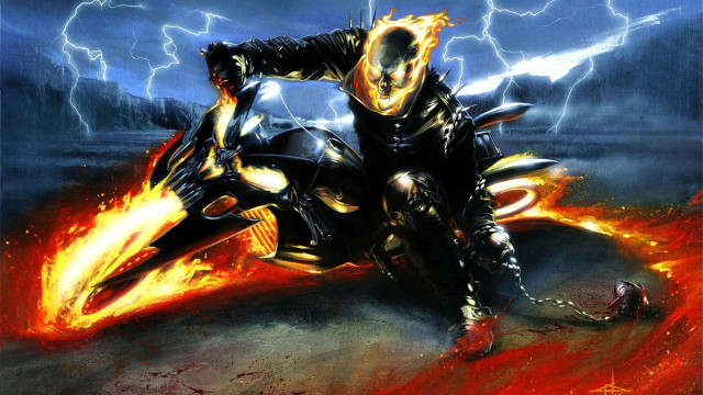 Man motorcycle red flame lightning free wallpaper for desktop - medium preview image