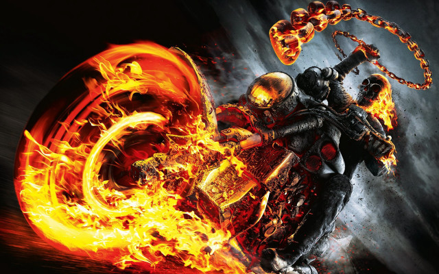 Man motorcycle fire road flames free wallpaper for desktop - medium preview image