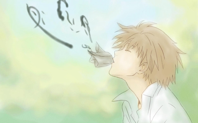 Man blowing bubble drawing face free wallpaper for desktop - medium preview image