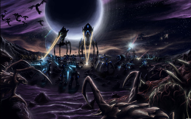 Sci fi alien city night free wallpaper for desktop - medium preview image