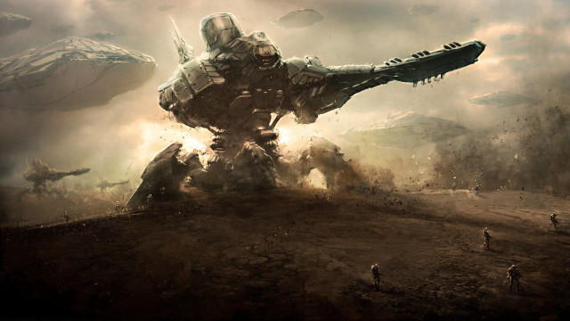Giant robot field people alien free wallpaper for desktop - medium preview image