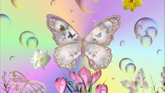 Butterfly bubbles flowers background butterfly free wallpaper for desktop - medium preview image