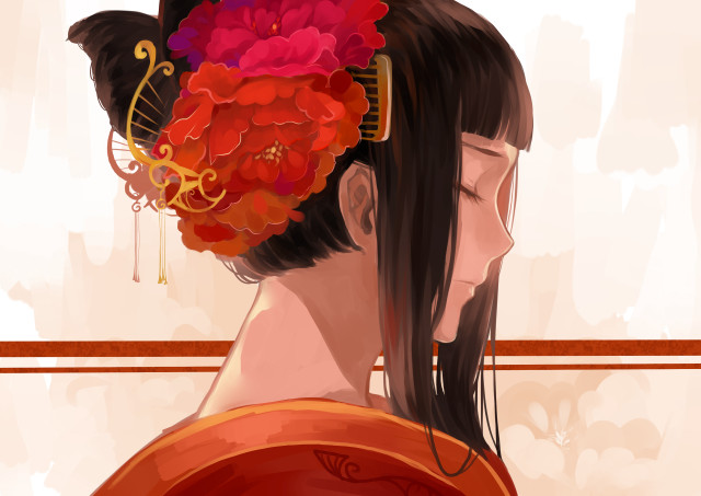 Woman flower fan hair beautiful free wallpaper for desktop - medium preview image