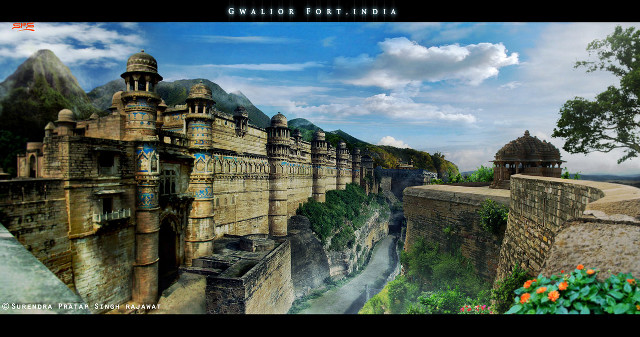 Castle cliff river tree foreground free wallpaper for desktop - medium preview image