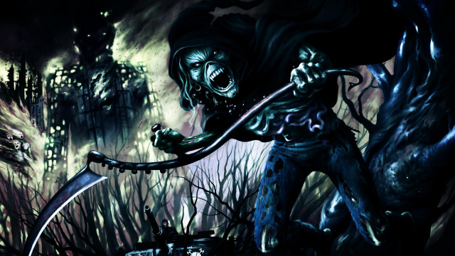 Creepy man scythe dark forest free wallpaper for desktop - medium preview image