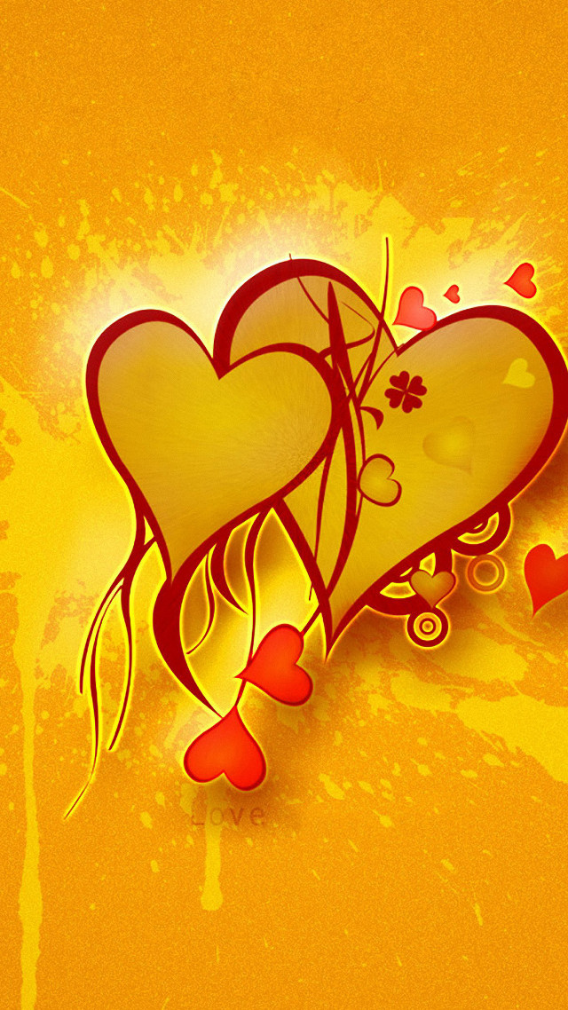 Hearts yellow background red hearts free wallpaper for mobile - medium preview image