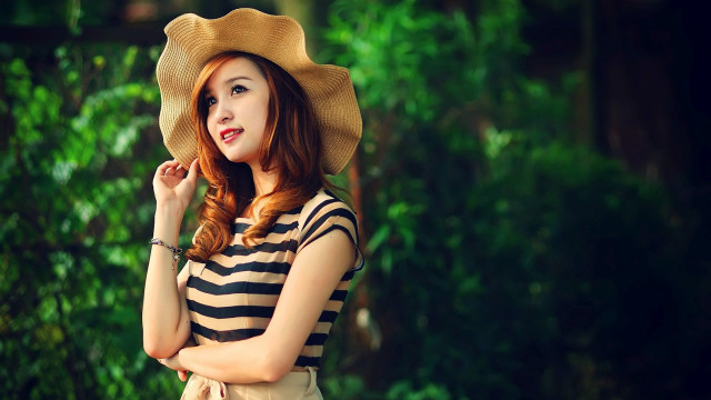 Woman hat posing woods hands #2 free wallpaper for desktop - medium preview image