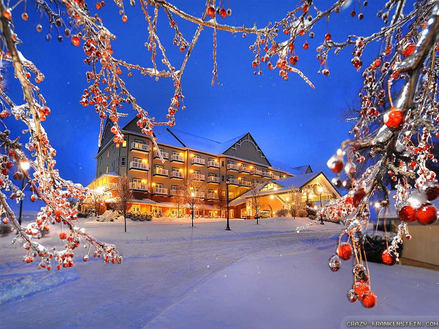 Hotel winter lights snow night free wallpaper for desktop - medium preview image