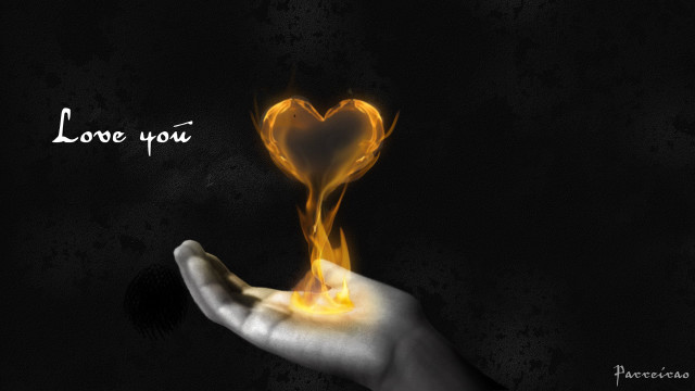 Hand heart flame love black free wallpaper for desktop - medium preview image