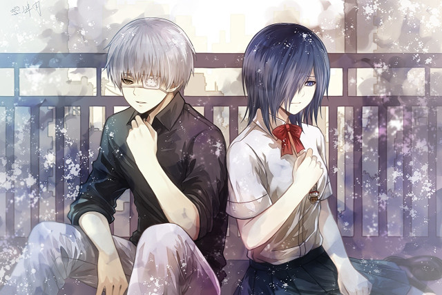 Anime characters bench snow hands free wallpaper for desktop - medium preview image