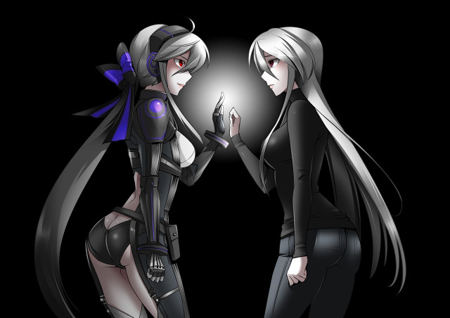 Anime girls cyberpunk dualpersona longhair free wallpaper for desktop - medium preview image