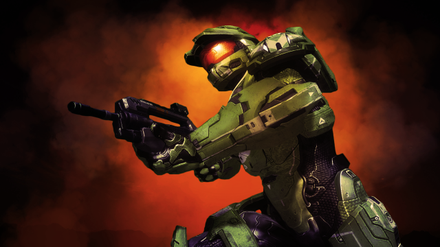 Man halo suit gun red free wallpaper for desktop - medium preview image