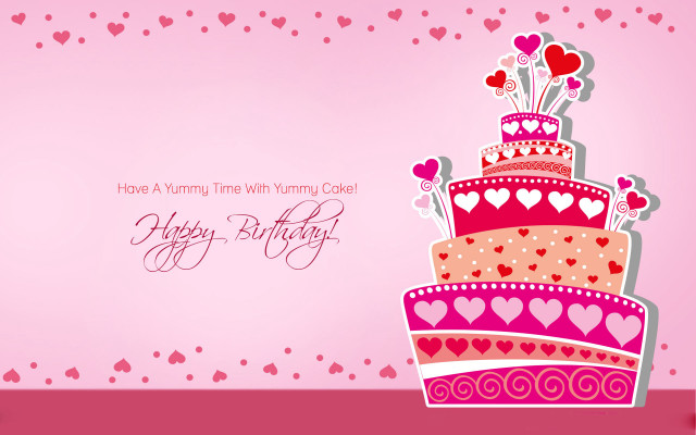 Birthday card cake hearts festive free wallpaper for desktop - medium preview image