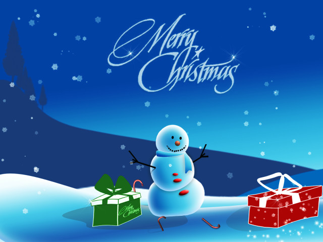 Snowman giftbox snow merry christmas free wallpaper for desktop - medium preview image