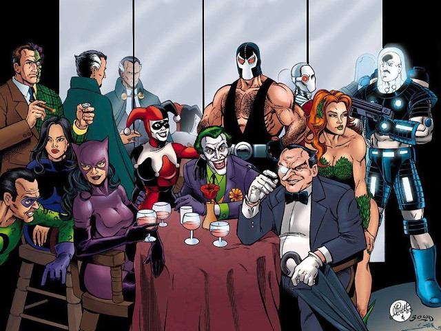 Batman jokers group table drinks free wallpaper for desktop - medium preview image