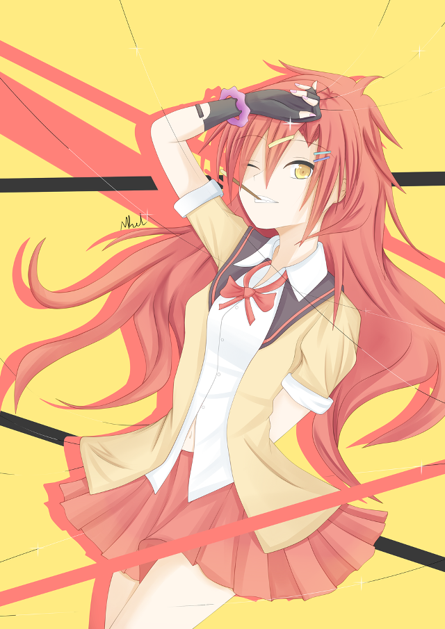 Girl longhair pinkskirt blackobject redhair free wallpaper for mobile - medium preview image