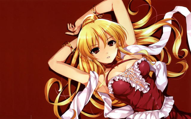 Red dress blonde hair anime free wallpaper for desktop - medium preview image