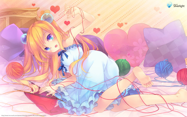 Girl laying bed laptop yarn free wallpaper for desktop - medium preview image