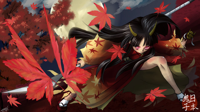 Woman sword leaf flying air free wallpaper for desktop - medium preview image