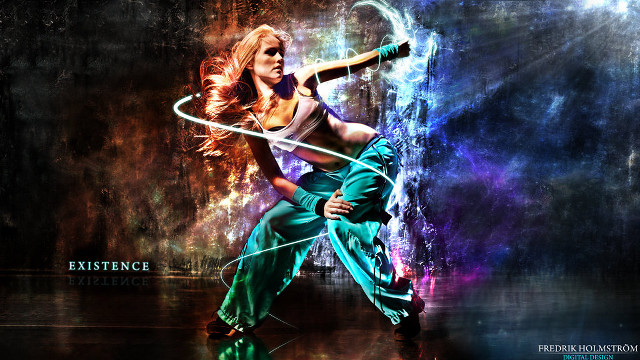 Woman sword dress posing waterfall free wallpaper for desktop - medium preview image