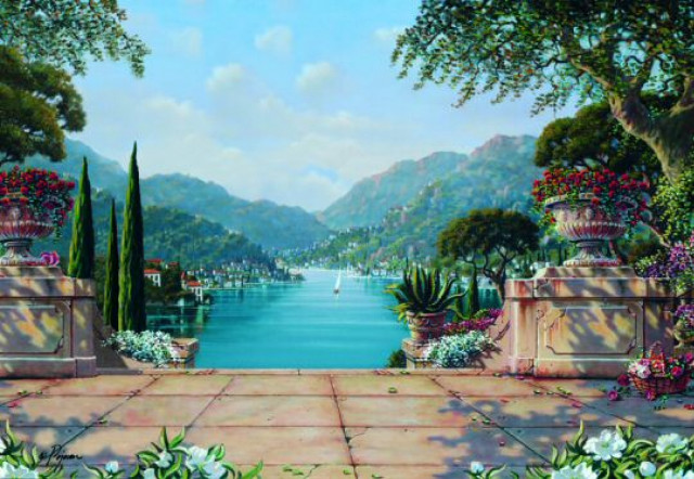 Garden lake flowers foreground boat free wallpaper for desktop - medium preview image