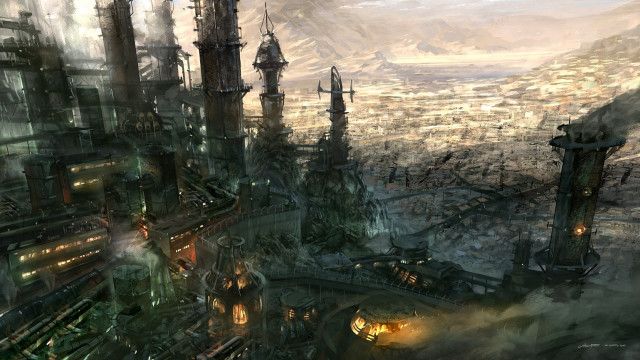 Futuristic city tall buildings smoke #2 free wallpaper for desktop - medium preview image