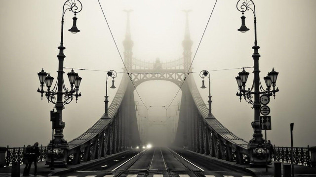 Foggy gothic bridge lamps matte free wallpaper for desktop - medium preview image