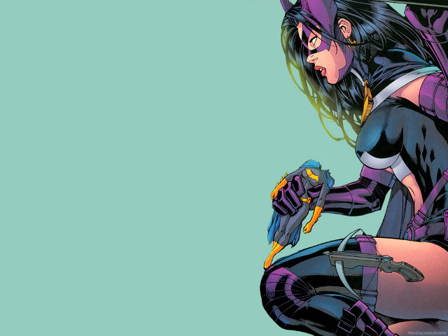 Woman purple outfit gun blue free wallpaper for desktop - medium preview image