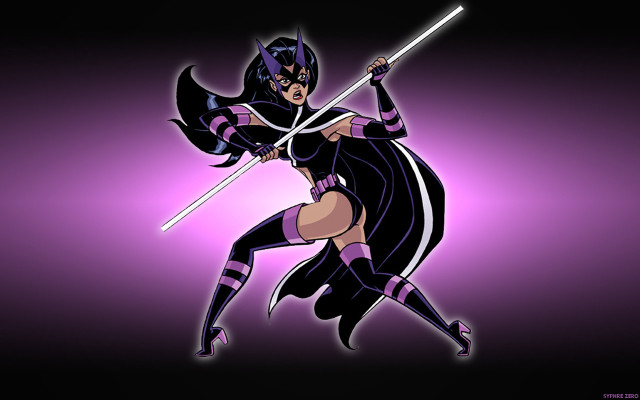 Woman black outfit sword purple free wallpaper for desktop - medium preview image