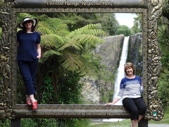 Women bench waterfall picture frame free wallpaper for desktop - medium preview image