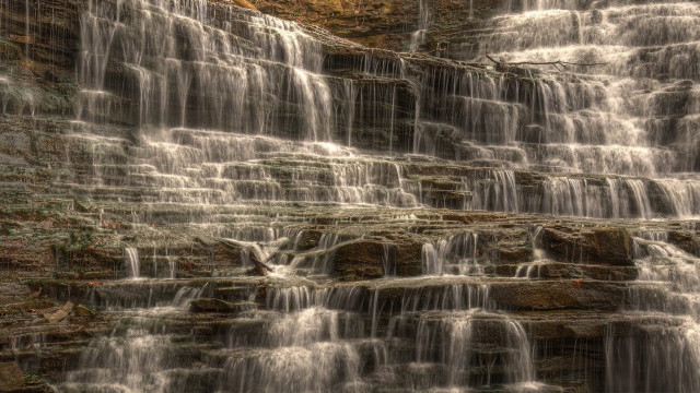 Waterfall flowing bench front bench free wallpaper for desktop - medium preview image