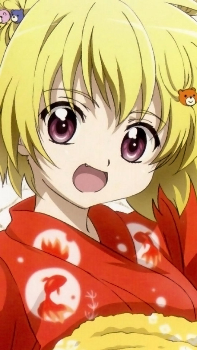 Blonde cat fang kimono flower free wallpaper for mobile - medium preview image