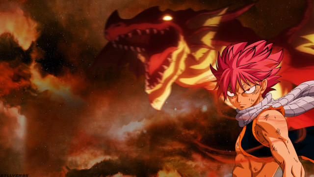 Red haired man dragon fire free wallpaper for desktop - medium preview image