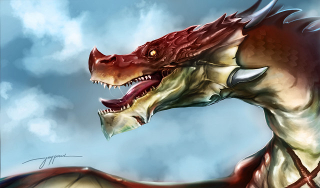 Dragon mouth open tongue clouds free wallpaper for desktop - medium preview image