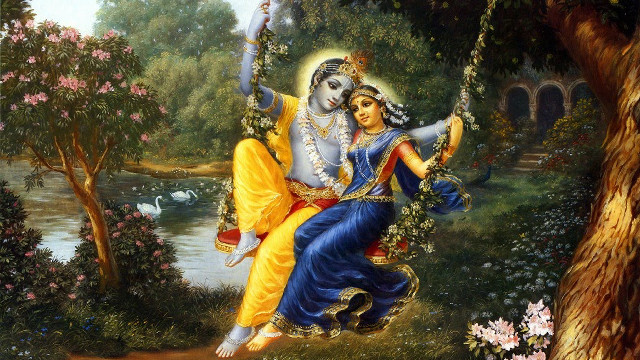 Man woman swing park flowers free wallpaper for desktop - medium preview image