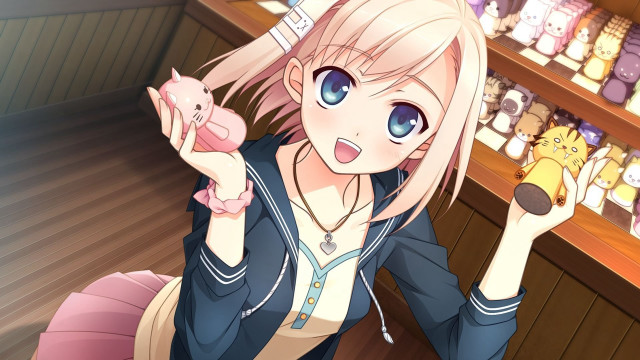 Woman holding pig store shelves free wallpaper for desktop - medium preview image