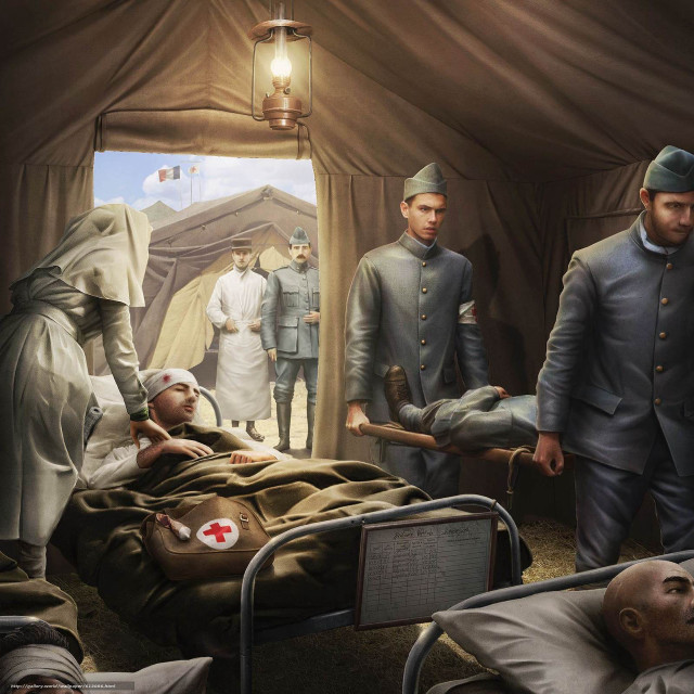 Hospital scene man bed group free wallpaper for tablet - medium preview image