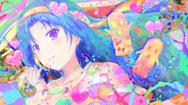 Blue hair colorful background hearts free wallpaper for desktop - medium preview image