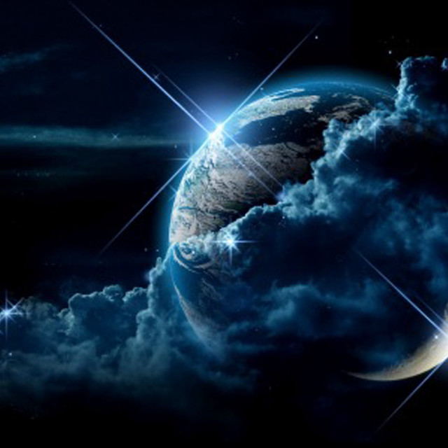 Blue planet stars clouds moon free wallpaper for tablet - medium preview image