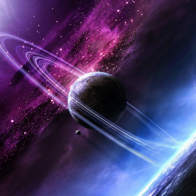 Purple blue space saturn star free wallpaper for tablet - medium preview image