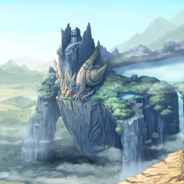 Fantasy castle waterfall dragon sky free wallpaper for tablet - medium preview image