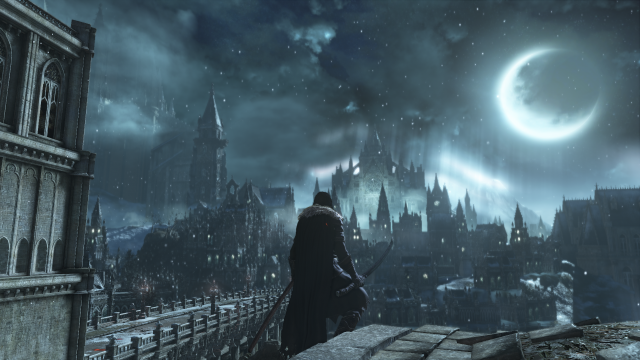 Man standing ledged city night free wallpaper for desktop - medium preview image