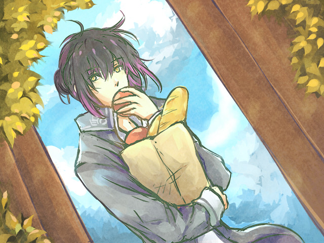 Anime character holding food tree free wallpaper for desktop - medium preview image