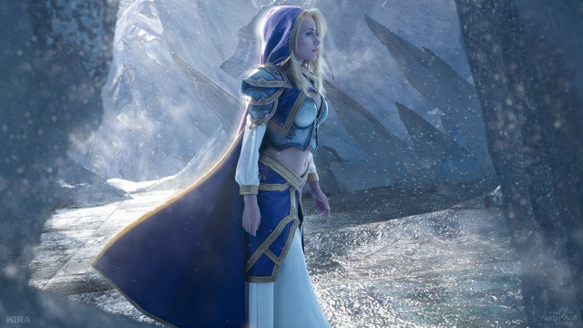 Woman blue outfit snowy area free wallpaper for desktop - medium preview image