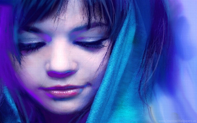 Woman blue hair hoodie eyes free wallpaper for desktop - medium preview image